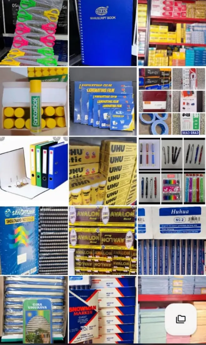Catalogue de fournitures : ciseaux, classeurs, stylos